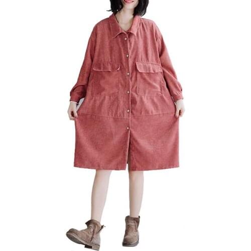 Casual Corduroy Long Shirt Blusas Kimono Women Plus Size Long Sleeve Turn-down Collar Cardigan Blouses Europe Loose Tops FC111