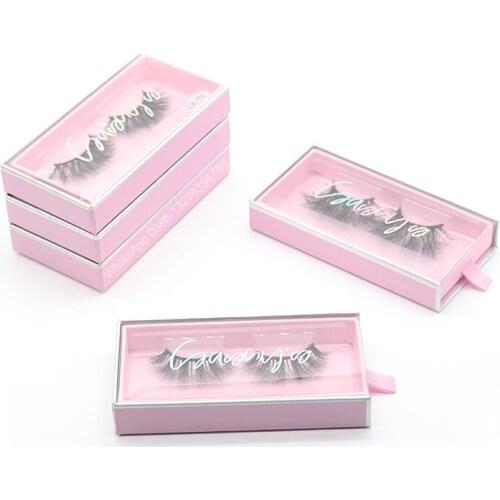 Pink Drawer Eyelash Case With Holographic Business Name Wholesale 3D Mink Eyelash Real Mink Eyelashes Custom Lashbox Packaging