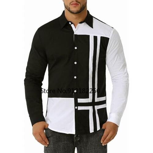Fashion Patchwork Long Sleeve Cotton Shirt Men 2021 Autumn Winter New Slim Fit Casual Shirts Mens Work Business Streetwear Shirt