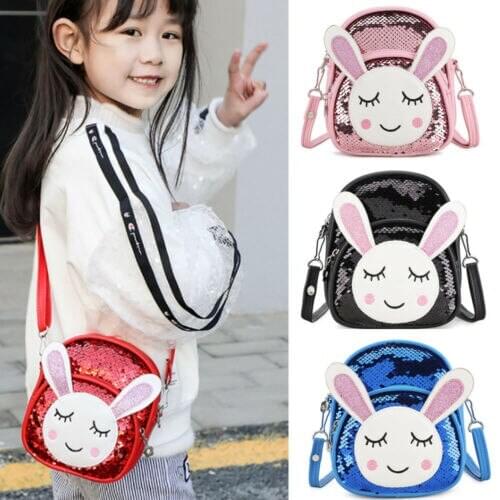 2019 Kids Girls School Book Bag Cartoon Cute rabbit Backpack Sequins Shoulder Bag Storage Bags Children Cute Backpack