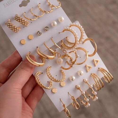 2021 New Fashion Gold Metal Pearl Earrings For Women Geometric Circle Hoop Earrings Female Trendy Jewelry Gift pendientes dedaru