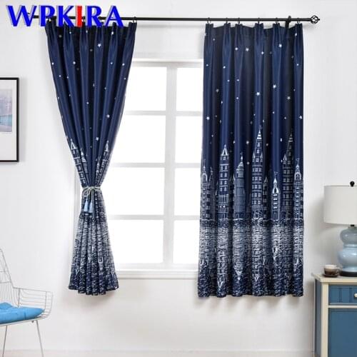 Modern Printed Castle Coffee Color Blackout Curtain For Kids Boys Bedroom Navy Blue Short Curtain Kitchen Window Drapes PC009D3