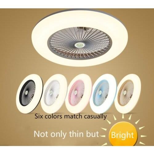 Smart Led ceiling fan with lights remote control bedroom decor ventilator lamp 52cmInvisible Blades fan lamp Retractable Silent