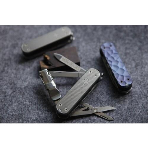 Hand Made Titanium Alloy DIY Handle Scales for 65 mm Victorinox Swiss Army Nail Clip 580 Knife(Scales Only, Knife Not Included)
