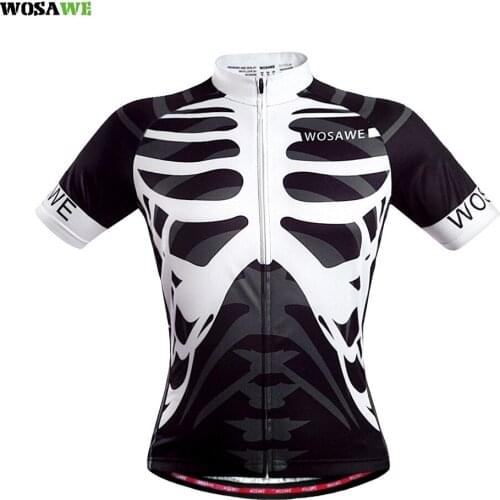 WOSAWE Skeleton Cycling Jersey Polyester Quick Dry Short Sleeve Bike Jersey Mallot Ciclismo Bike Jersey Men Shirts
