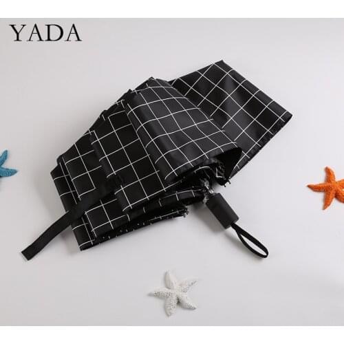 YADA INS British Style Black Lattice Umbrella Rain UV Charms Folding Umbrella For Women Men Windproof Custom Umbrellas YS200227