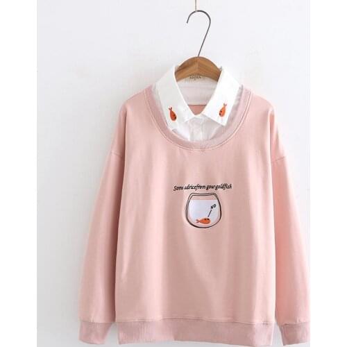 Japanese Cute Cartoon Womens Hoodies Korean Style Teens Girl Loose Pullover Harajuku Kawaii Shirt Collar Female Pink Sweatshirt