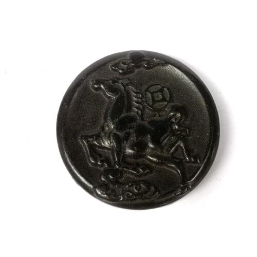 YIZHU CULTUER ART Collection Old Chinese Hongshan Culture Black Magnet Jade Carving Horse Pendant