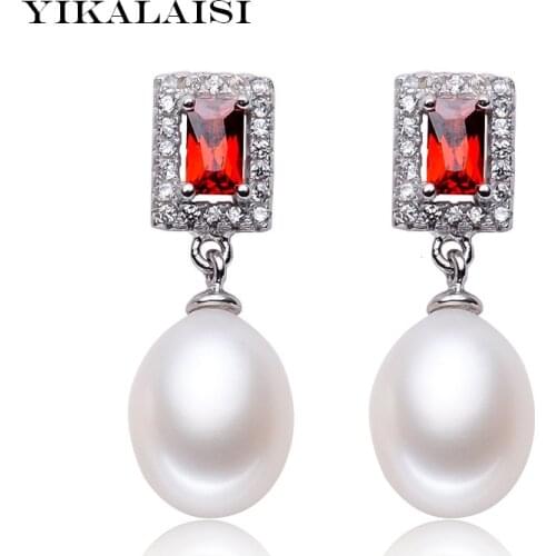 YIKALAISI 925 sterling silver Jewelry Pearl Jewelry Earrings Pearl For WomenSquare Rubine Vintage Style Earrings Wedding
