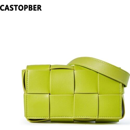 Womens Woven Crossbody Shoulder Bags Candy Color Bags Metal Chain Strap Ladies Fashion Purse Famous Brand Cowhide Split Leather