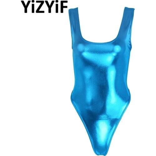 Women one piece swimsuits Swimwear Sleeveless High Cut Patent Leather Thong Gymnastics Leotard Dance Swimsuit swimming Suits