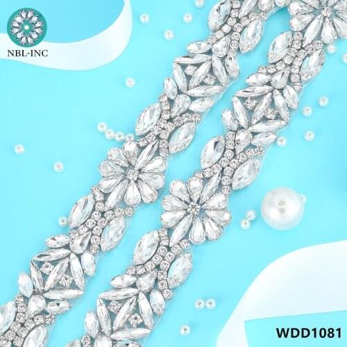 10 yards) Wholesale bridal hand beaded crystal rhinestone applique trim iron on for wedding dress WDD1081