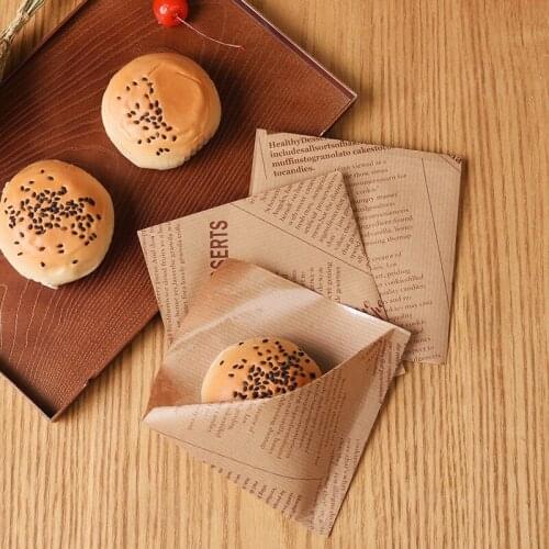 100pcs/set Baking Package Oilproof Bread Craft Bakery Food Packing Kraft Sandwich Paper Bag Donut Bread Packaging Bags