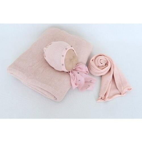 3Pcs/set Baby Photography Props Stretch Blanket Wraps and Pearl Hat Set Newborn Wrap Accessories Photograph Swaddle Props