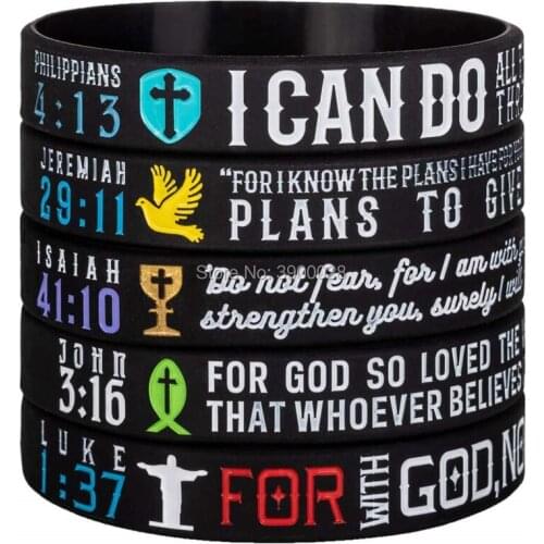 300pcs Philippians 4:13 Jeremiah 29:11 Isaiah 41:10 John 3:16 Luke 1:37 Silicone Wristband Bracelet Free Shipping By DHL
