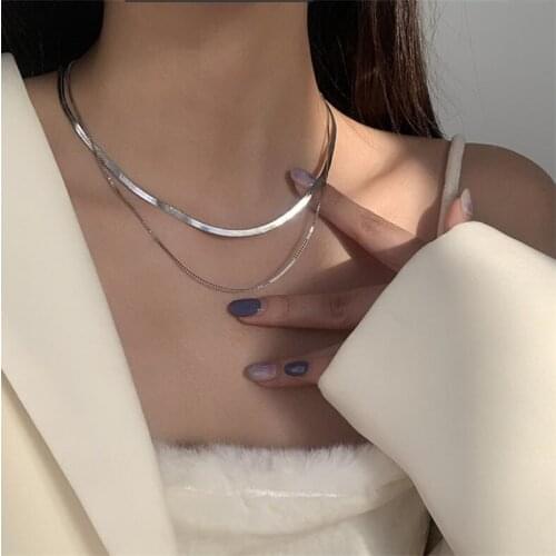 925 Sterling Silver Choker Double Layers Box Chain Necklaces For Women Girls Statement Christmas Jewelry dz696