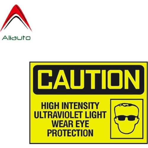 Aliauto Warning Car Sticker Caution High Intensity Ultraviolet Light Wear Eye Protection Decal Accessories PVC for Lada,12cm*8cm
