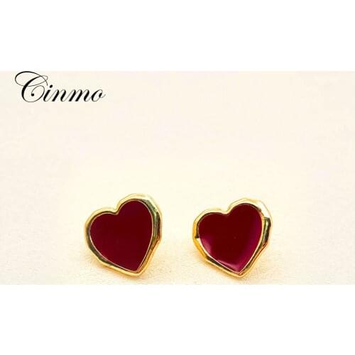 Cinmo Cute Red Heart Piercing Stud Earrings For Women Girls Korean Simple Romantic Earrings Fashion Party Ear Jewelry Gifts