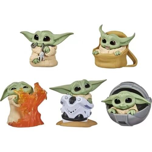 Hot Star Wars Mando Baby Yoda Action Figure Toys Cute The Child Yoda in Aircarft with Mandos Necklace Action Figures Kids Gifts