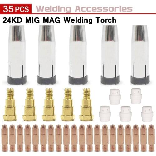 35Pcs MB-24KD Welding Torch Consumable 0.8mm - 1.2mm MIG Torch Gas Nozzle Tip Holder Gas Diffuser of MIG MAG Welding Machine
