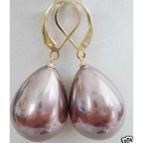 Hot sale Free Shipping >>Charming ! 12X16MM purple South Sea Shell Pearl Tears Drop Earrings