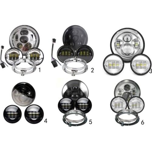 7Inch Motorcycle Round LED Headlight Conversion Set&2PCS 4.5Inch LED Passing Light+7inch Headlight Bracket for Motorbikes