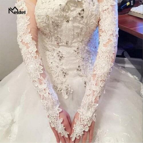 Lace Appliques Long Bridal Gloves Fingerless Wedding Gloves Wedding accessories