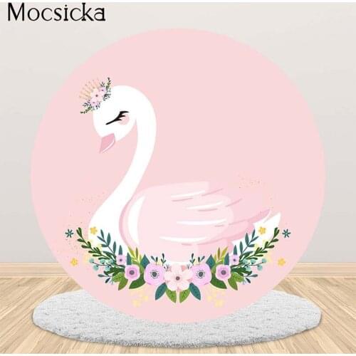 Swan Pink Circle Round Photography Background For Photo Studio Girl Birthday Party Newborn Baby Shower Backdrops Photocall Props