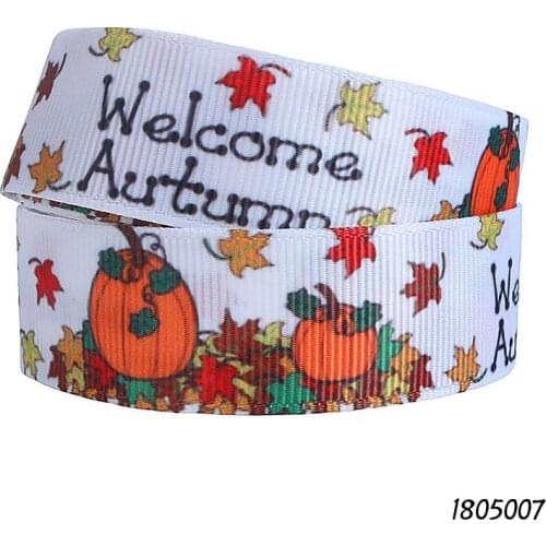 FLRA Ribbon (50 yards/lot) Autumn season pumpkin and maple leaf printed grosgrain ribbon for harvest celebrate