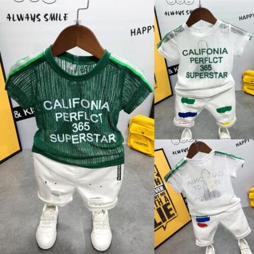 Boys Summer Sport Suits Green White Color Boys Clothes T-Shirt + Shorts Alphabet Boys Kids Sets Outfits 2-6Year
