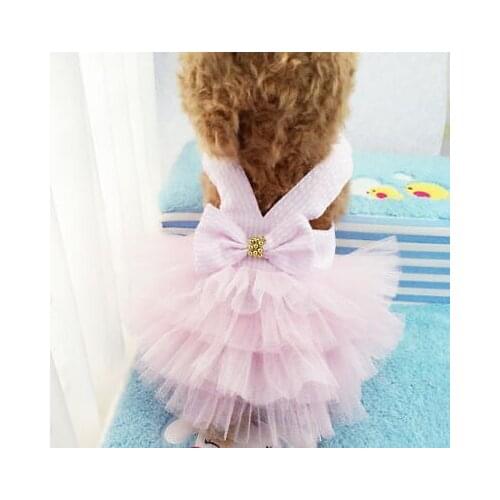 Cute Pet Puppy Dog Solid Tutu Strap Stripes Dresses Lace Cat Clothes Party Bow Puppy Apparel Princess Costume Skirt XS-2XL