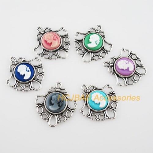 Fashion 12Pcs Tibetan Silver Color Resin Mixed Beauty Charms Flower Connectors 26x29mm