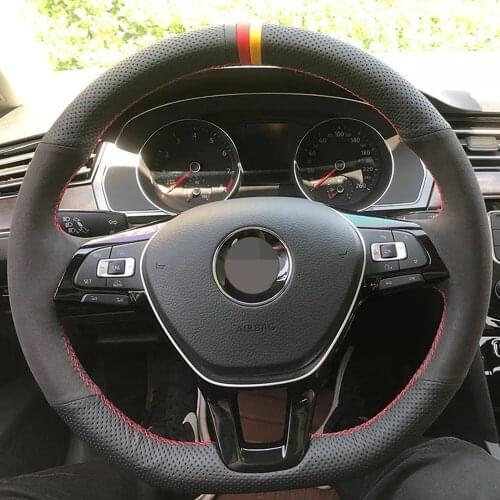 DIY Car Steering Wheel Cover Non-Slip Black Suede Leather For Volkswagen VW Golf 7 Mk7 New Polo Passat B8 Tiguan Sharan Jetta