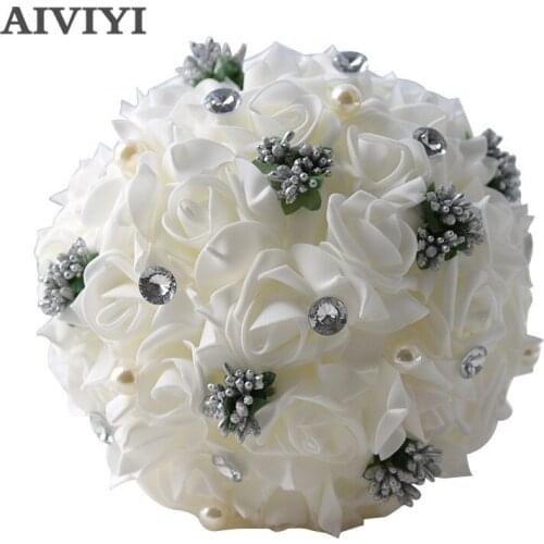 New Rose Rhinestone Bridal Bouquet Ornate Handmade Wedding Flowers White Bridal Bouquet Artificial Flower Wedding Bouquet