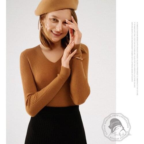 French Sheep Slim Slimming V-neck Knitted Ladies 2021 Autumn And Winter New Base Sweater