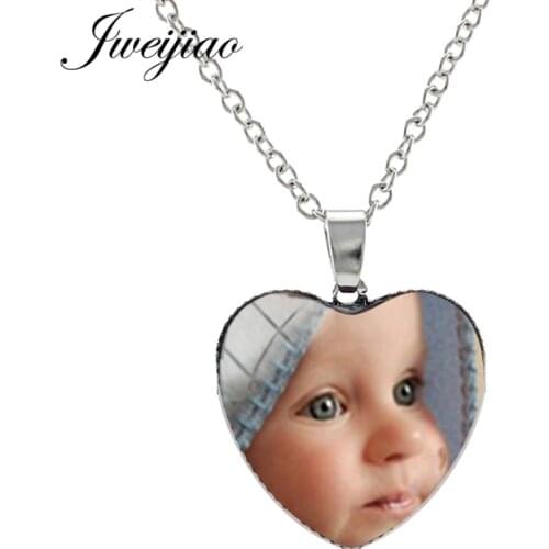 JWEIJIAO Custom Heart Shape Pendant Necklace Color DIY 25mm Glass Cabochon Photo Friend Lovers Gift NA01