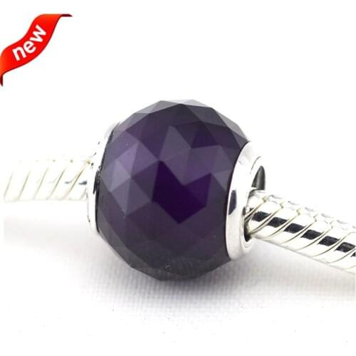 Fits For Pandora Bracelets Geometric Facets Charms with Royal Purple Crystal 100% 925 Sterling Silver Beads Free Shipping