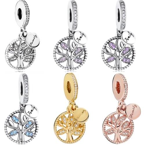 Original Rose Family Heritage Tree Of Life With Crystal Pendant Beads Fit Pandora 925 Sterling Silver Charm Bracelet DIY Jewelry