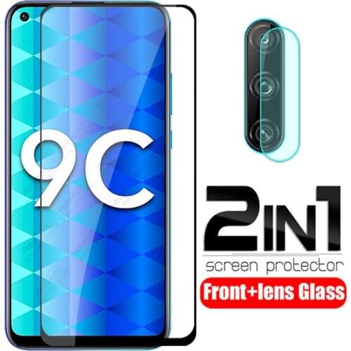 On honor 9c Glass 2 in 1 camera lens tempered Glass For huawei honor 9c honer 9 c honor9c 6.39" screen protector protective Film