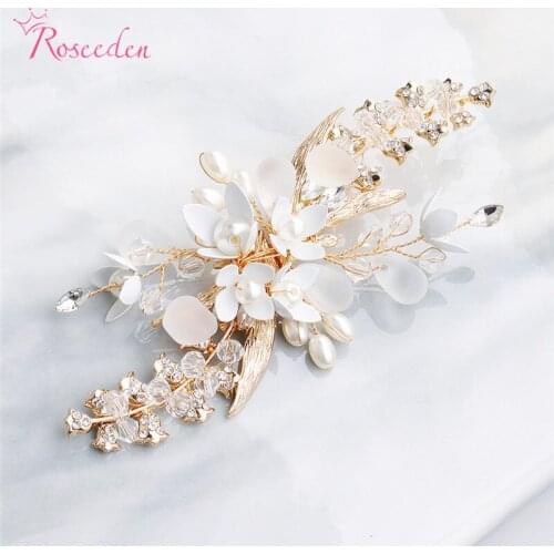 Wedding Hair Pins Jewelry Women Pearl Rhinestone Bridal Hair Comb Accessories Gold Flower Women Headpiece RE3504
