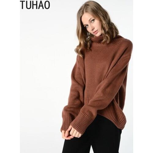 TUHAO Lazy Turtleneck Sweater Female Loose Plus Size Sweaters Fall Winter Womans Knitted Tops Long Sleeve Outerwear T0108