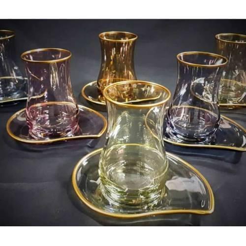 Turkish Tea Cup Lava Eva 3 Color 12 Piece Glass Tea Cup Tea Saucer Tea Set Tea Set Colorful Design cups