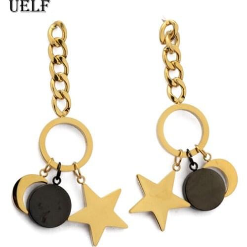 Uelf 2019 New Creative Earrings For Girl Ear Accessories Cute Sun Moon Star Drop Pendientes Tassel Brincos