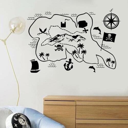 Vinyl Wall Decal Pirate Map Treasures Adventure Art Idea Wall Stickers for Kids Room Boys Bedroom Decoration Accessories C743