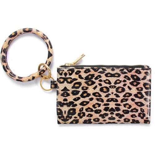 High quality Custom New Design Leopard key ring Bracelets with leather purses