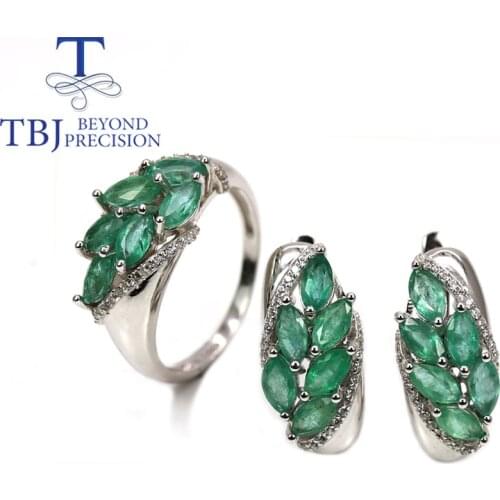 TBJ 2021 New Natural emerald ring earrings jewelry Set Light luxury fashion 925 sterling silver womens fine jewelry