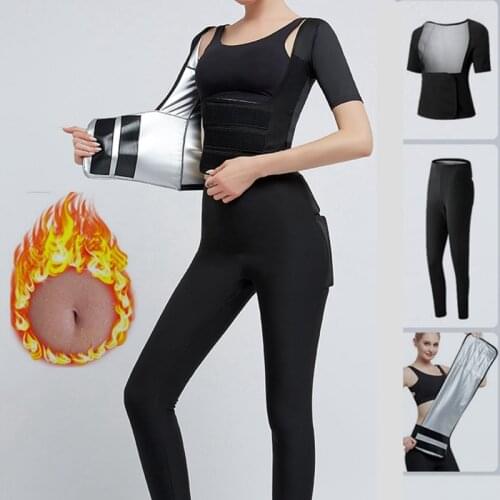 Women Sauna Suit Hot Sweat Neoprene Shapewear Tummy Control Corset Top + Pant Body Shaper for Weight Loss Gym Workout T Shirt
