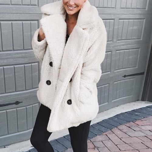 2021 Winter Coats Women Suit Collar Buttons Pockets Thick Woolen Coats Casual Loose Solid Long Sleeve Keep Warm Outwears Female