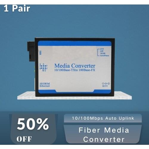 1Pair Single Mode Simplex SC Port Fiber Media Converter 100Mbps Auto Uplink RJ45 Optical Transceiver