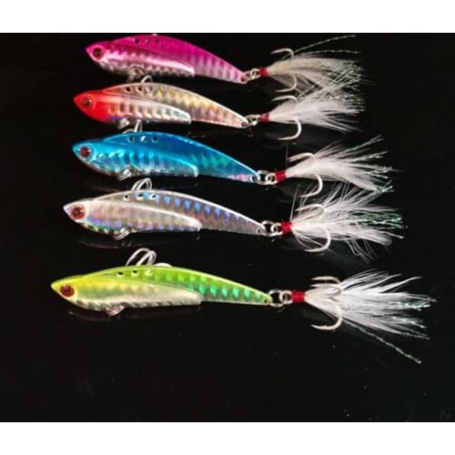 1Pcs Metal VIB 14/17/21/25G Fishing Lure Vibration Spoon Hard Baits with Feather Crankbait Wobbler Swimbait Cicada VIB Tackle